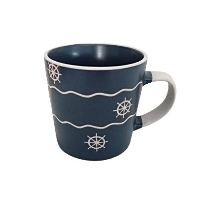 Κούπα μπλε με σχέδιο τιμόνι no112MG www.nauticalgifts.gr
