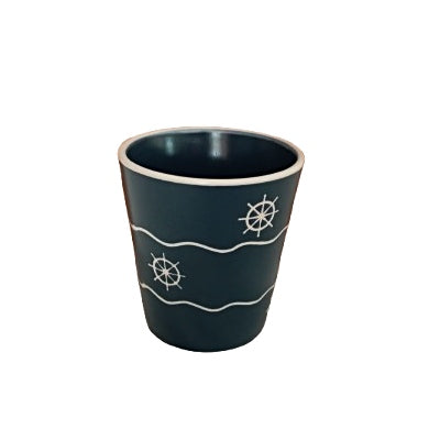 Ποτήρι μπλε με σχέδιο τιμόνι no114MG www.nauticalgifts.gr